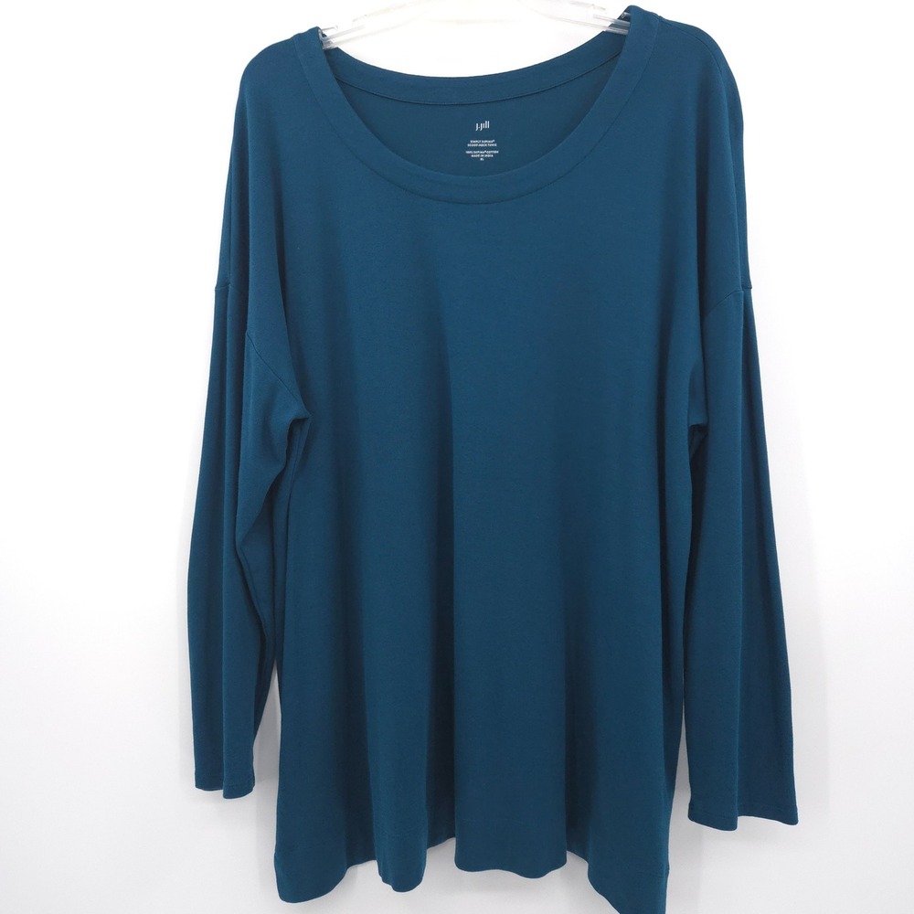 J. Jill Scoop Neck Tunic Women XL Teal Blue Simply Supima Cotton Long Sleeve